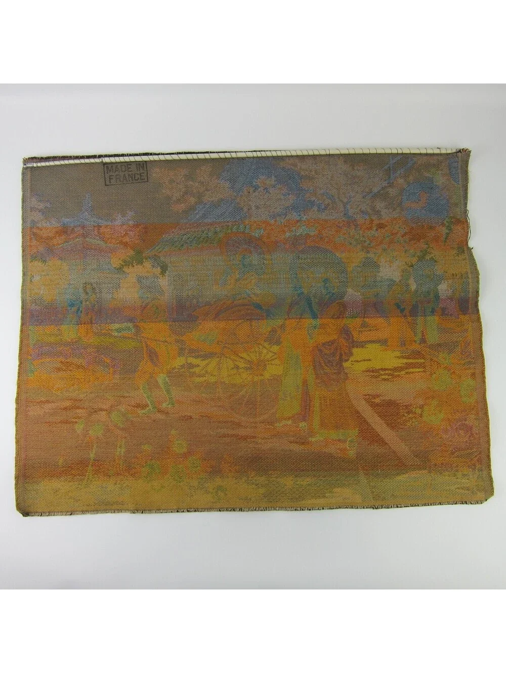 Vintage French Tapestry Japanese Geisha Parasol Cart Pagoda with Rod 25 x 19